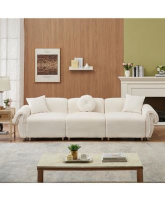 Streamdale Beige Teddy Velvet Sofa with 3 Pillows