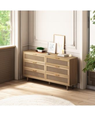 51.18" 6-Drawers Rattan Storage Cabinet Rattan Drawer, for Bedroom, Living Room, Natural (Same SKU:W75784346)