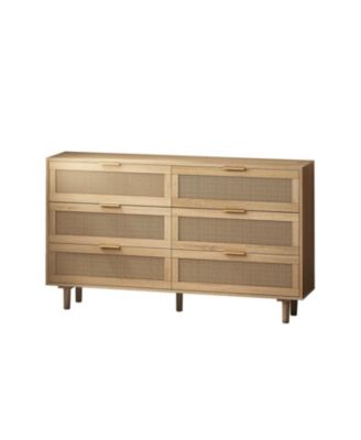51.18" 6-Drawers Rattan Storage Cabinet Rattan Drawer, for Bedroom, Living Room, Natural (Same SKU:W75784346)