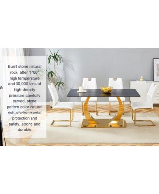 Streamdale Sintered Stone Dining Set 63" Table & 4 White/Gold Chairs