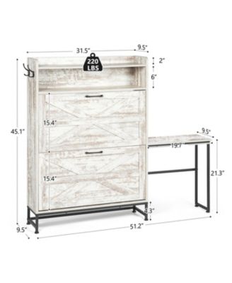 Farmhouse Shoe Cabinet with Flip Drawers, Adjustable Slots, and Open Shelves for Entryway or Balcony