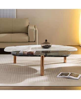 1Pc MDF Faux Marble Top, Gold Metal Legs, Mid-Century Style Coffee Table