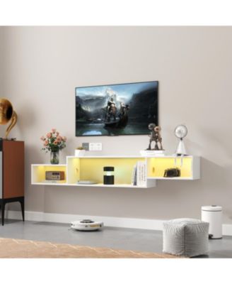 Streamdale 65.35in Wall Mounted Floating TV Stand with 20 Color LEDs and Charging Station