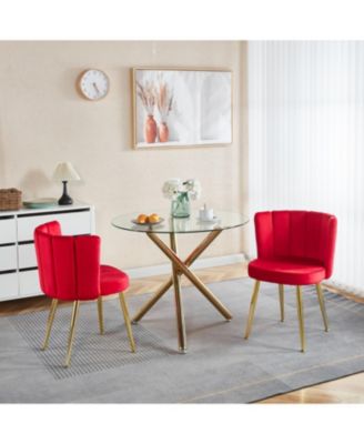 Red Velvet Dining Chair (Set of 2) with Gold Legs