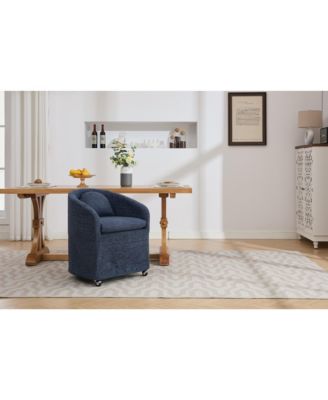 Streamdale Single Unit  Chenille Fabric Back Cushion, Armrest, Universal Wheels  Dining Armchair
