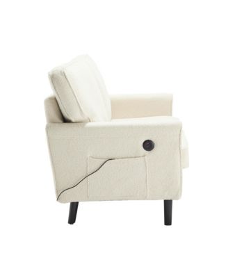  Mid Century Modern Loveseat with USB, Removable Covers (Beige)