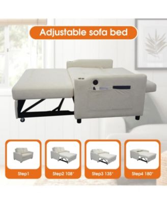 Modern Velvet Foldable Sofa Bed with Adjustable Back, USB Port, Ashtray, and Swivel Phone Stand