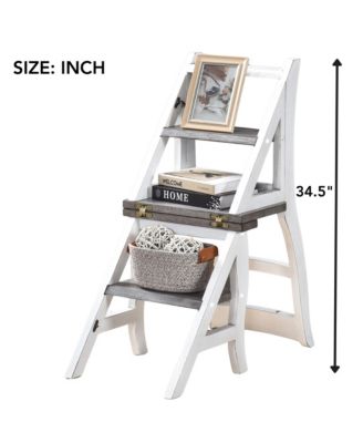 Solid Wood Foldable Ladderchair Dual Purpose Stepladders Step Display Stand Flower Stand forHome,Library,Kitchen