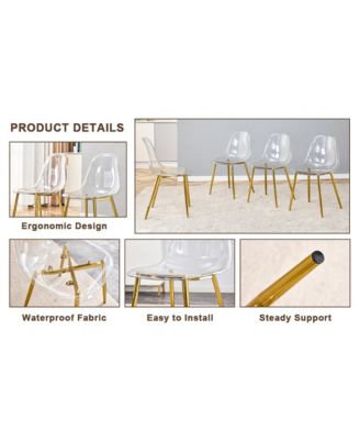 Contemporary Wood Table and Chair Set Textured MDF Table with Tempered Glass Legs and 4 Acrylic Chairs on Gold Bases