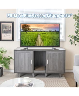 2-Door Cat Litter Box Enclosure with Winding Entry and Scratching Board