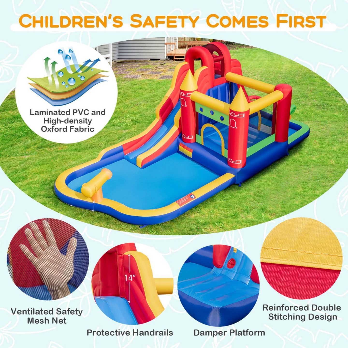 Детская игрушка GOUUN 9-in-1 Inflatable Bounce Castle with Water Slide and Splash Pool, Ages 3+, цвет: Синий — фото 4