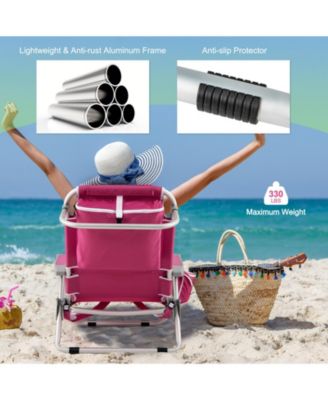 Foldable Backpack Beach Chair with Cup Holder and Storage Pockets Set of 2-Pink