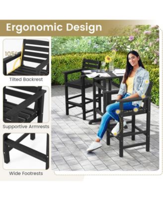 Patio HDPE Adirondack Bar Chairs Set of 2 with Wide Armrests-Black