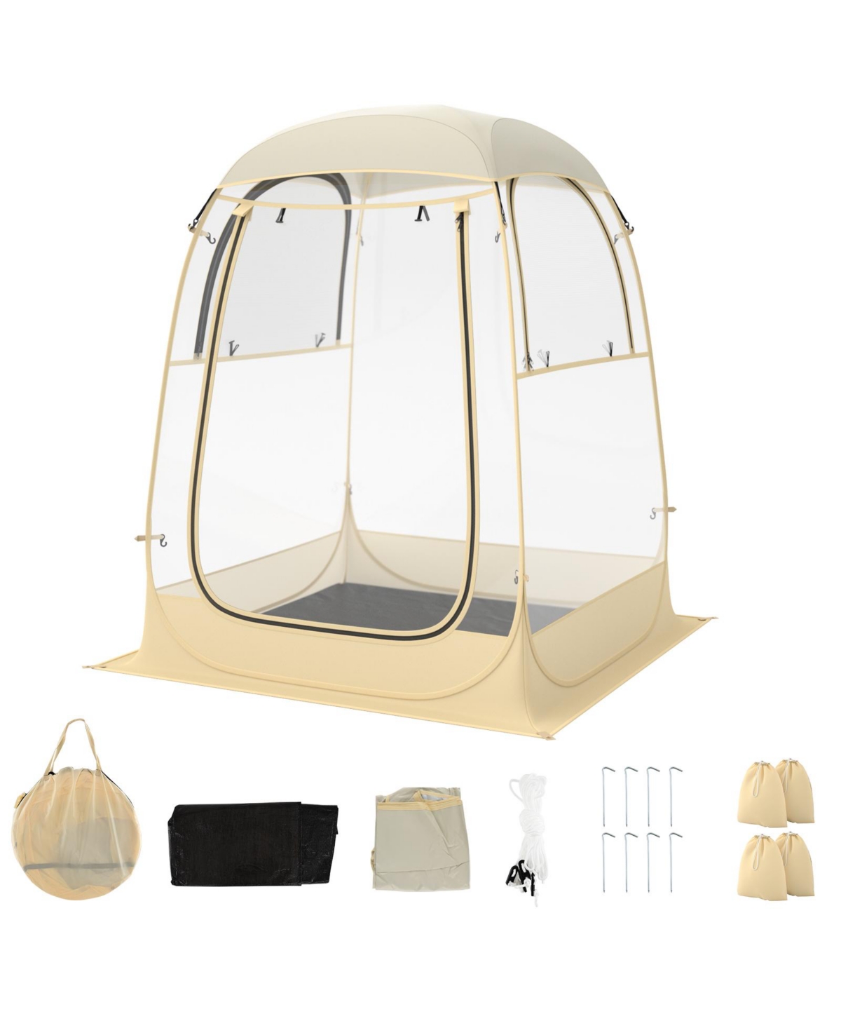 Instant Pop up Sports Tent with Carrying Bag and Floor Mat for 1-2/5-6 People - Beige/khaki