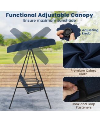 2-Person Outdoor Porch Swing with A-Shaped Metal Stand and Adjustable Canopy