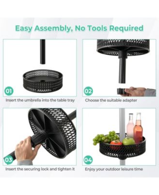 Patio Umbrella Table Tray Adjustable with Storage and Umbrella Poles