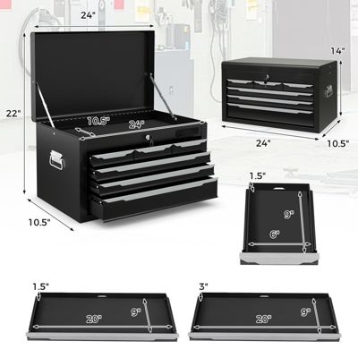 24 Inch Tool Chest Case with 6 Drawers and Top Storage for Garage Repair Shop &amp; Warehouse