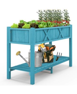 Poly Wood Elevated Planter Box with Legs Storage Shelf Drainage Holes