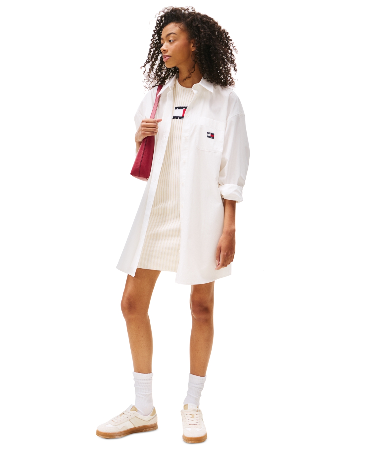 Tommy Jeans Women's Cotton Oversized Mini Shirt Dress In Sand
