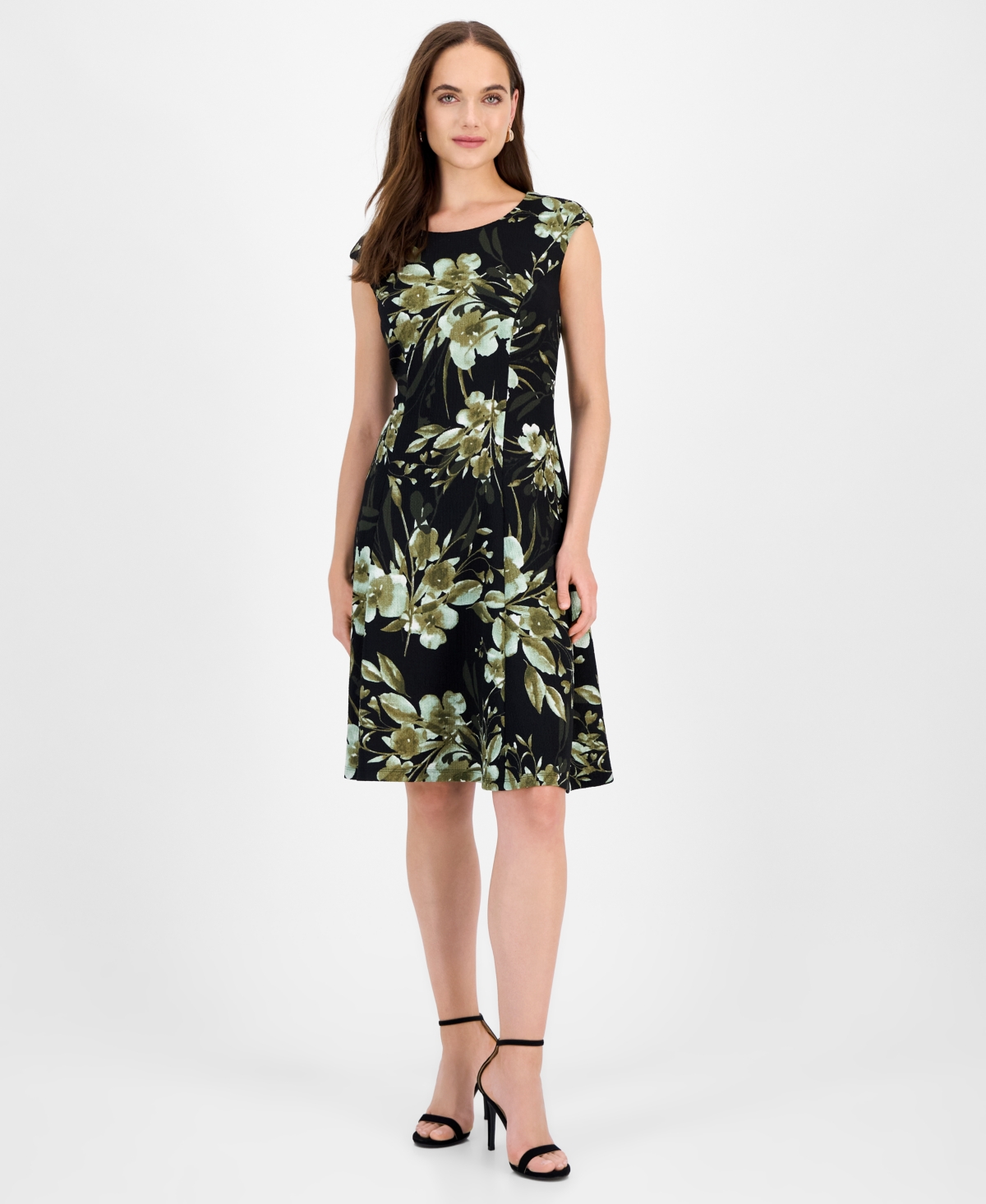 Women's Printed Cap-Sleeve Dress - Fern Green