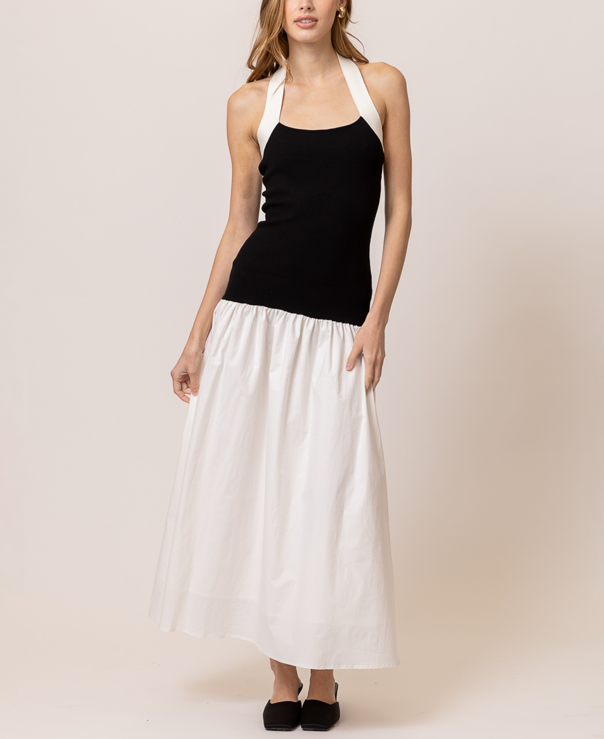 Women's Kohl Mixed-Media Halter-Neck Dress - Black/White