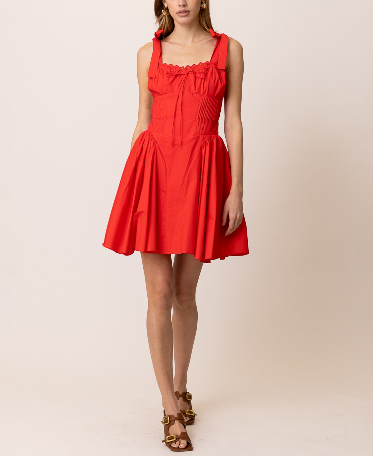 Line & Dot Women's Anessa Pleated-waist Mini Dress In Red