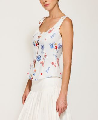 Women's Reeta Square-Neck Top Button-Front Top