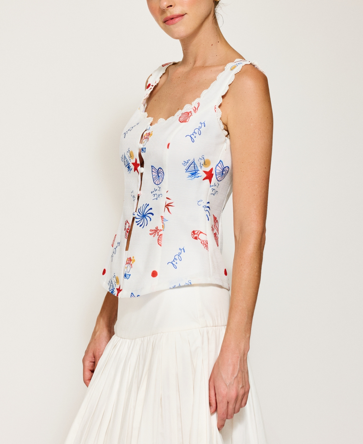 Line & Dot Women's Reeta Square-neck Top Button-front Top In White