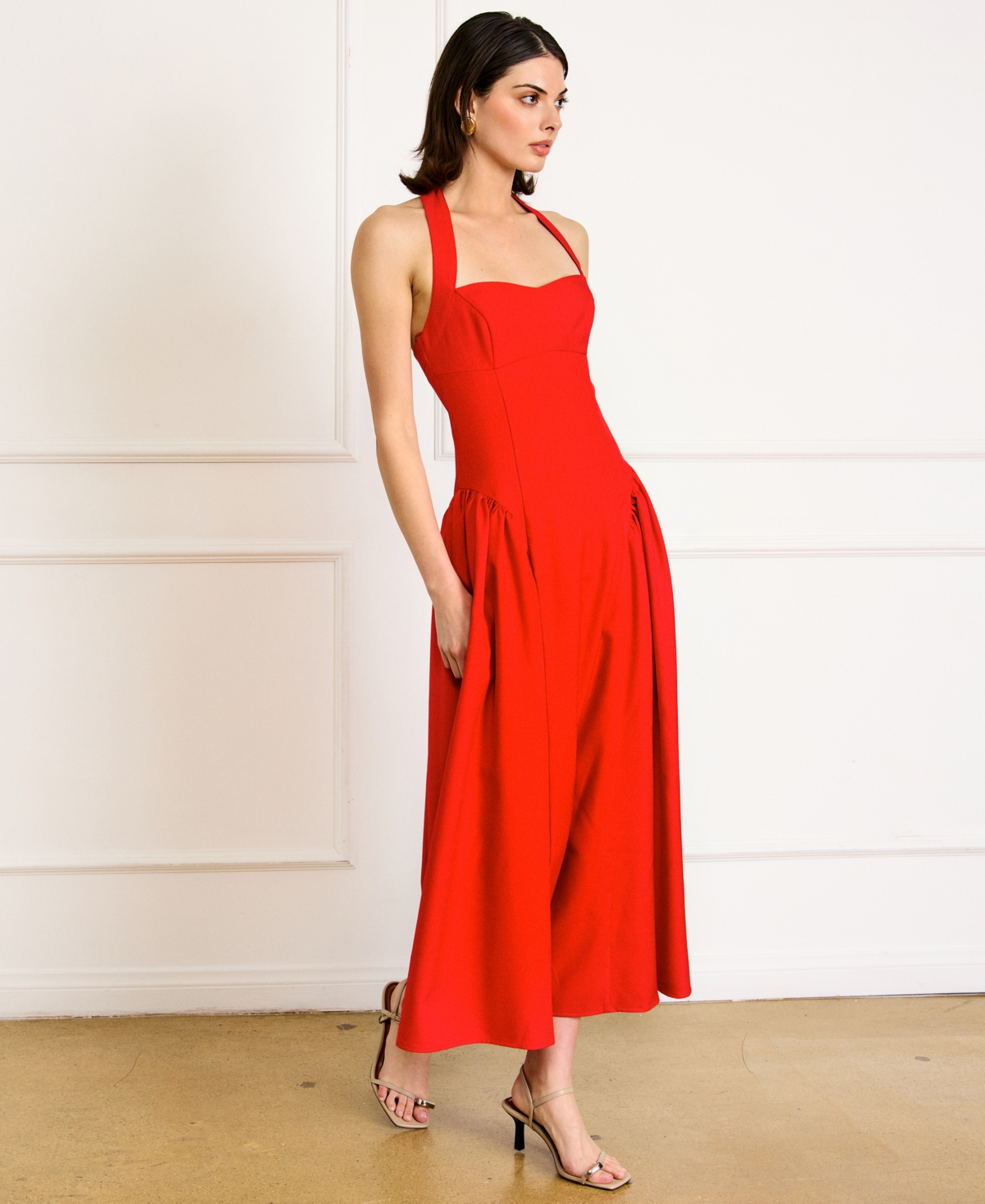 Line & Dot Women's Greta Halter Sleeveless Maxi Dress In Red