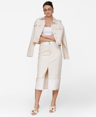 Women's Raw Hem Denim Midi Skirt