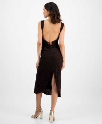 Women's Textured Knit Plunge-Neck Scoop-Back Dress