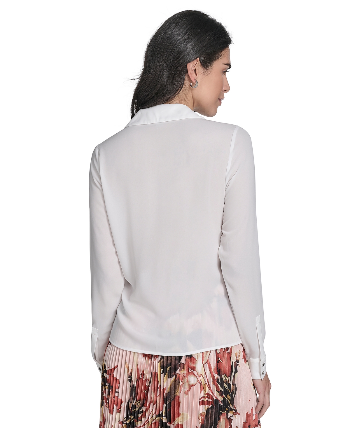 Calvin Klein Petite Ruffle-trim Collared Blouse In White