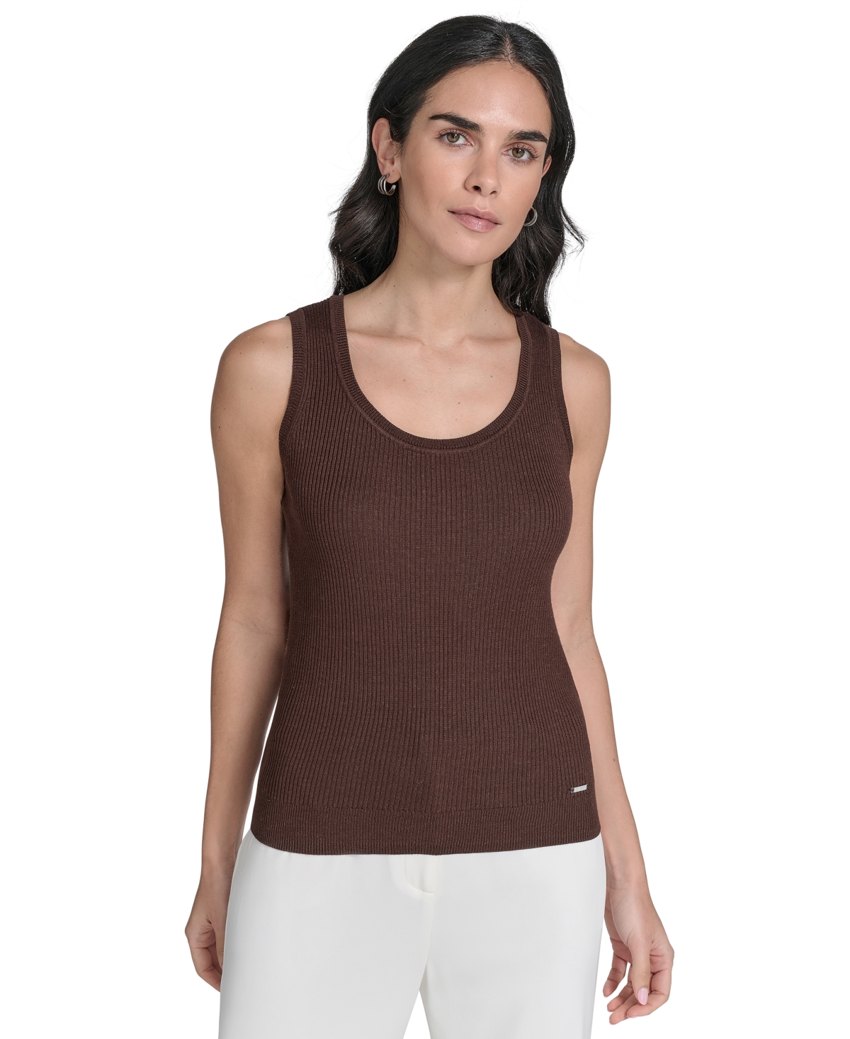 Women's Scoop Neck Rib Knit Tank Top - Toasted Sumac