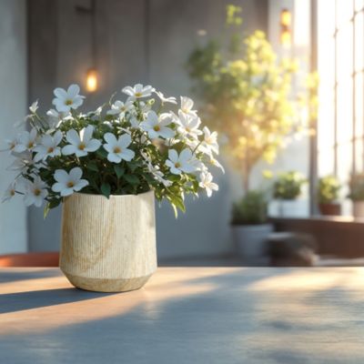 2-Piece Marble Off-White Ribbed Texture MgO Planter Set, Indoor and Outdoor