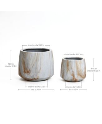 2-Piece Marble White with Brown Ribbons Texture MgO Planter Set, Indoor and Outdoor