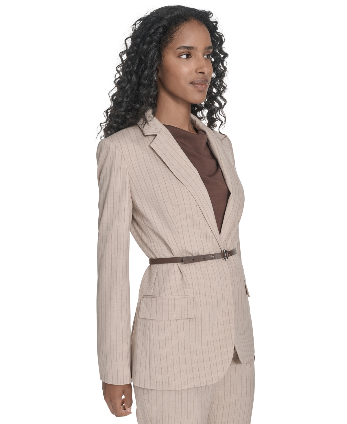 Calvin Klein Women's Pinstripe Jacket With Belt In Neutral
