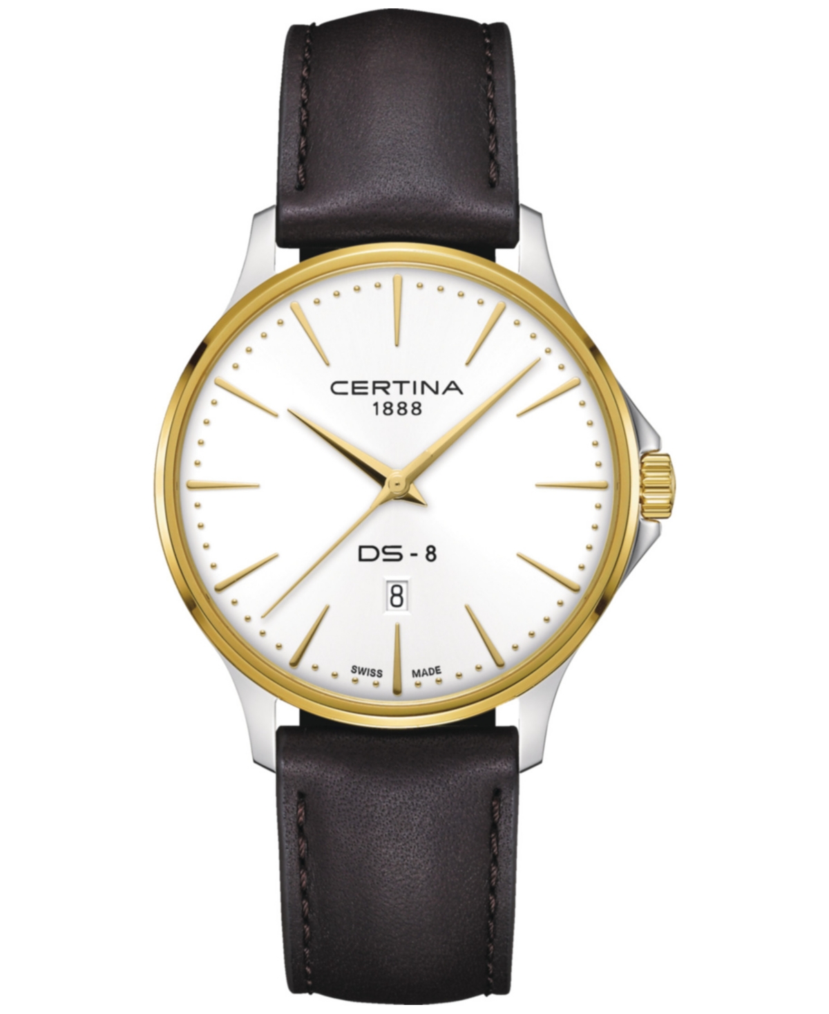 Men's Swiss Ds-8 Brown Leather Strap Watch 40mm - Silver