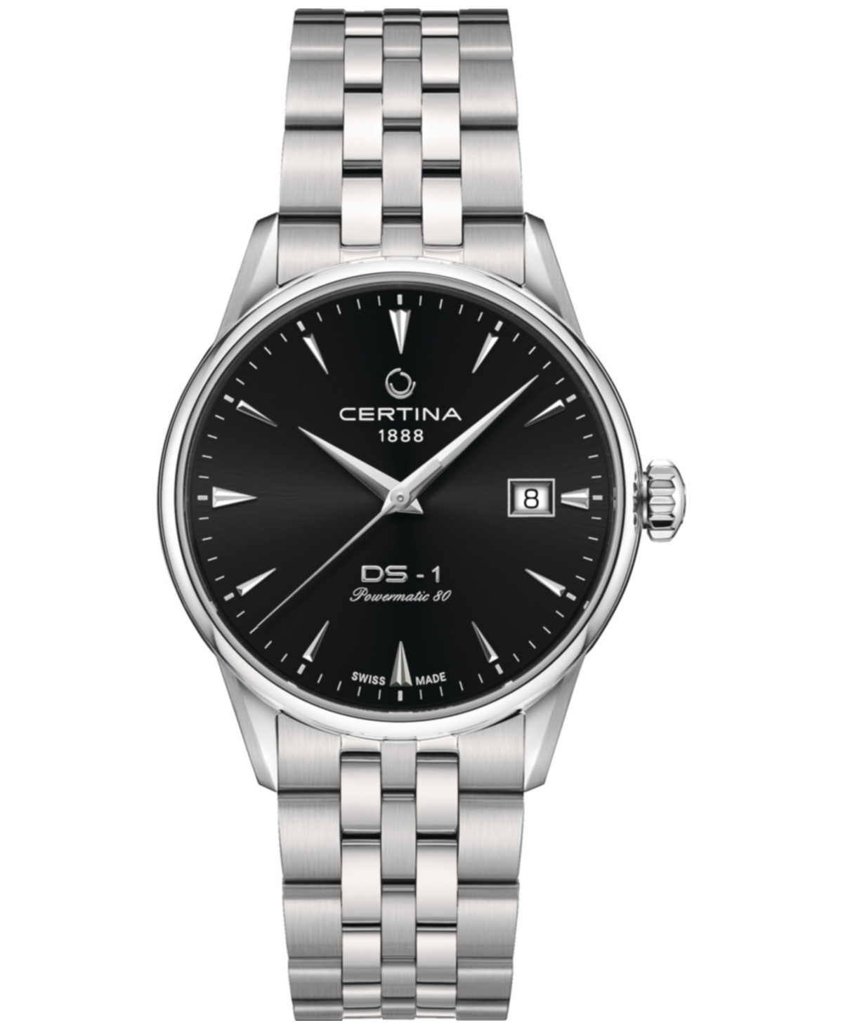 Unisex Swiss Automatic Ds-1 Powermatic 80 Stainless Steel Bracelet Watch 38mm - Black