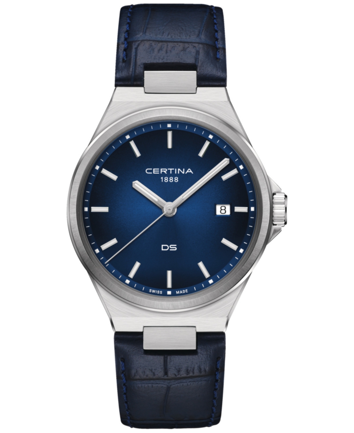 Men's Swiss Ds-7 Blue Leather Strap Watch 39mm - Blue