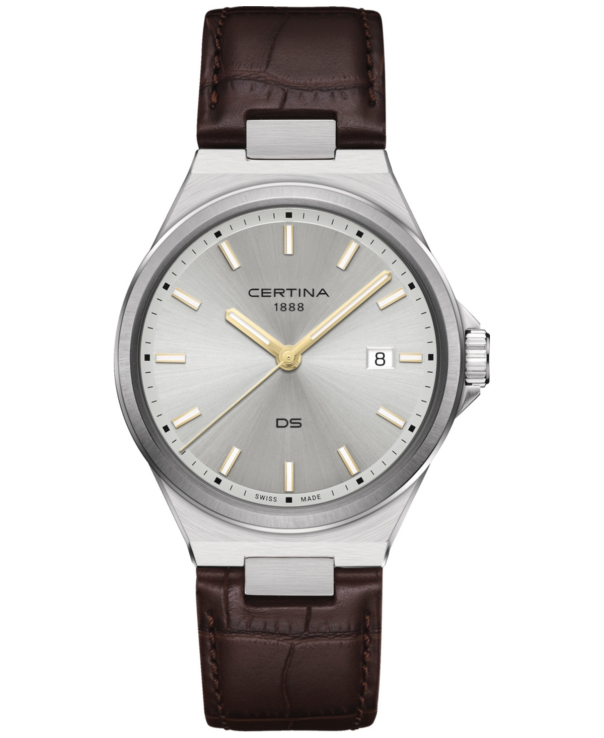 Men's Swiss Ds-7 Brown Leather Strap Watch 39mm - Silver