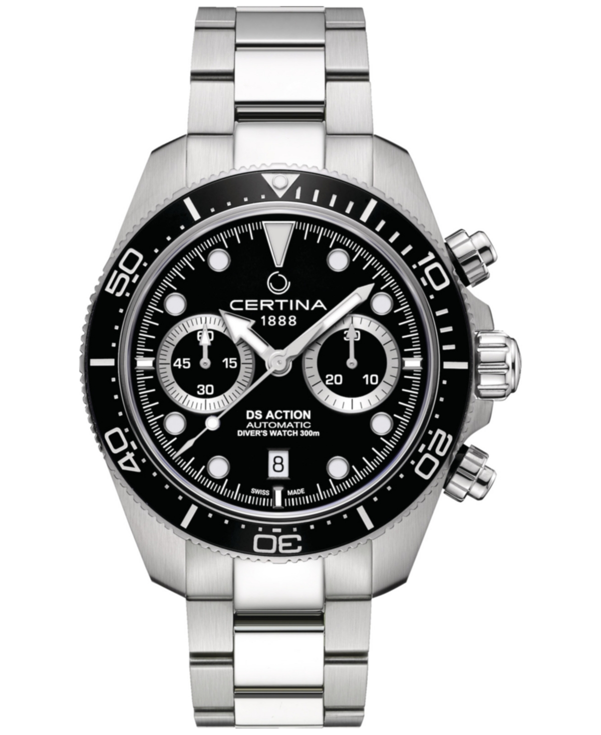 Men's Swiss Automatic Chronograph Ds Action Stainless Steel Bracelet Watch 45mm - Black