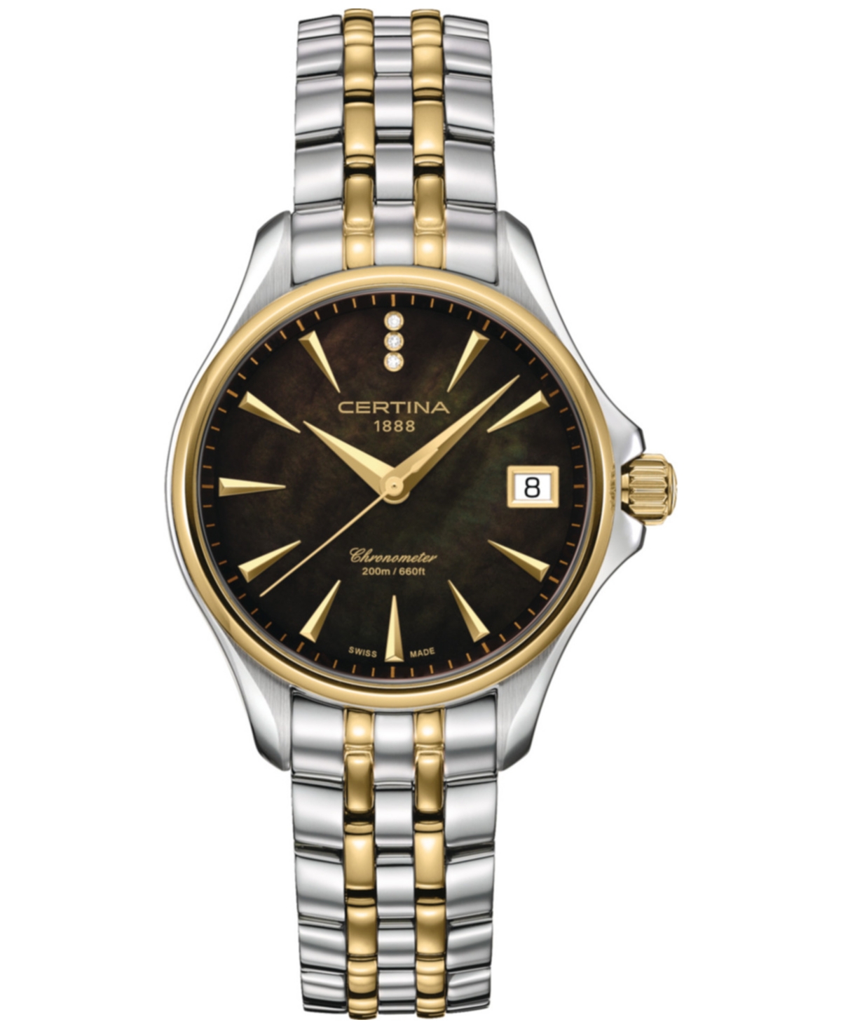 Women's Swiss Ds Action Diamond Accent Two-Tone Stainless Steel Bracelet Watch 34mm - Black