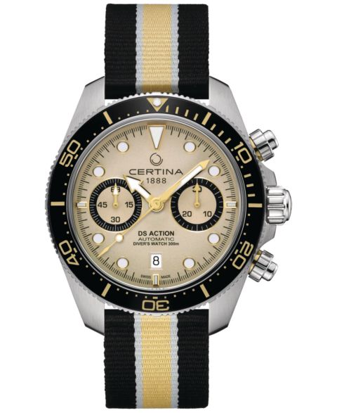 Мужские часы Certina Swiss Automatic Chronograph DS Action Multicolor Nylon Strap Watch 45mm