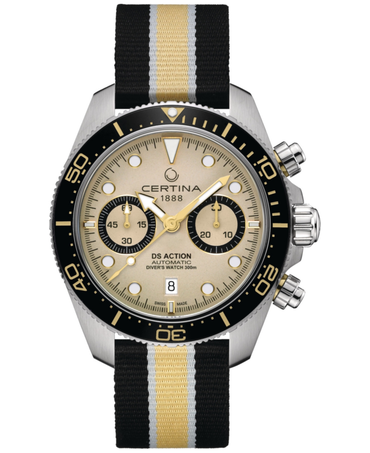 Men's Swiss Automatic Chronograph Ds Action Multicolor Nylon Strap Watch 45mm - Silver