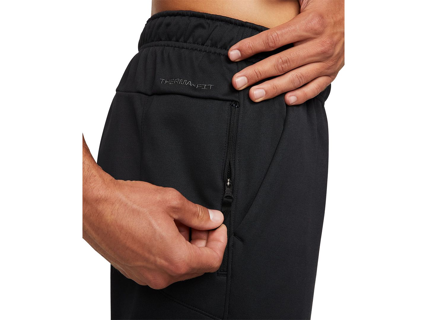 Мужские брюки Nike Regular-Fit Therma-FIT Open Hem Fitness, цвет: Чёрный / Белый — фото 5
