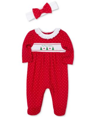 Baby Girls Dainty Trees Cotton Footed Coverall & Headband, 2 Piece Set