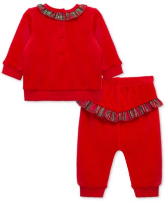 Baby Plaid Tree Velour Top & Pants, 2 Piece Set 