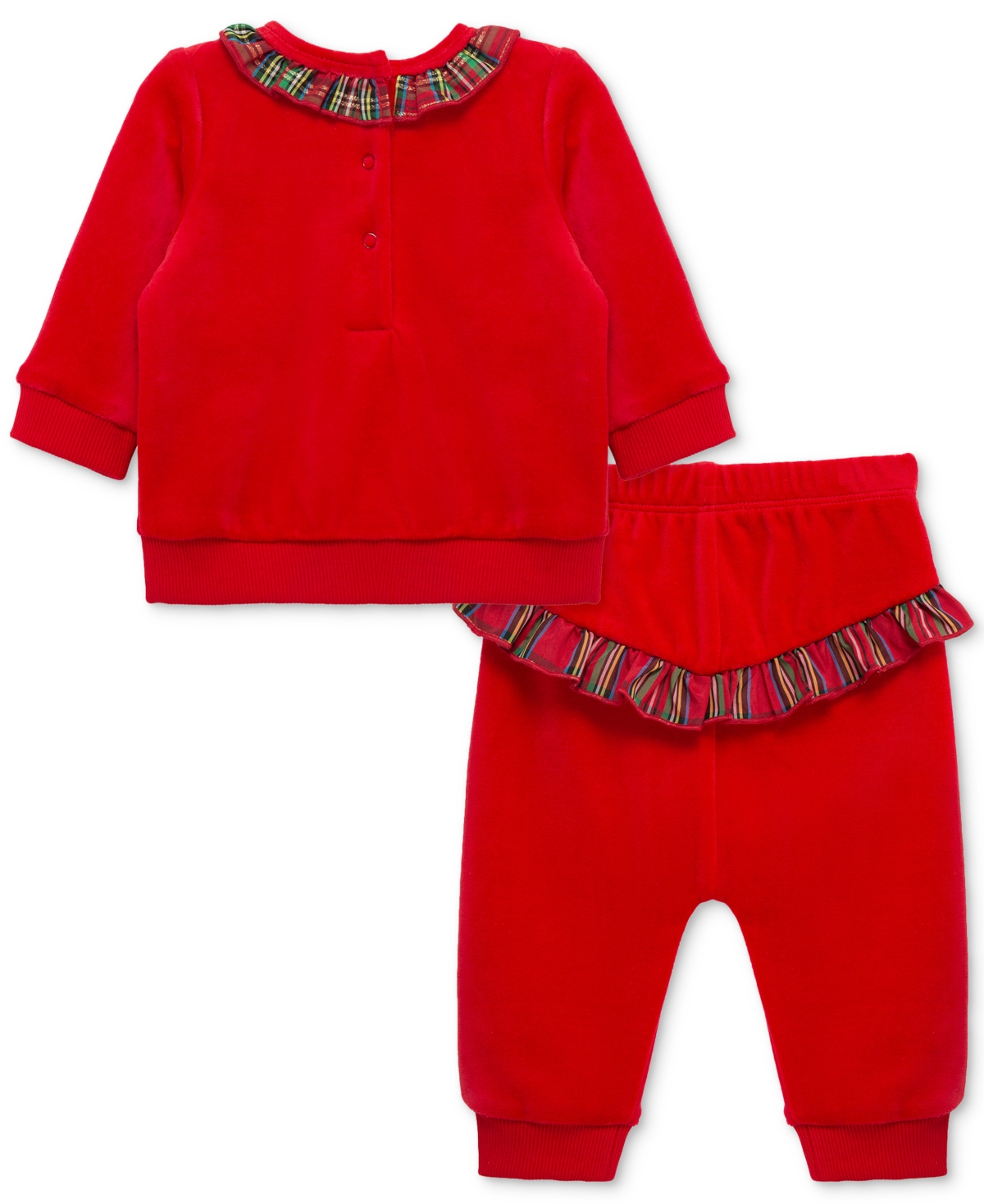 Little Me Baby Plaid Tree Velour Top & Pants, 2 Piece Set In Red