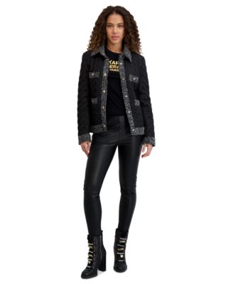 Women's Quilted Tweed-Trim Coat