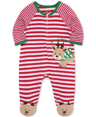 Baby My 1st Christmas Reindeer Cotton Striped Footed Coverall